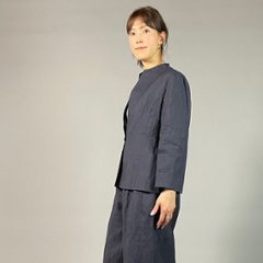 【近江ちぢみ】ノーカラージャケット　なす紺画像