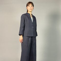 【近江ちぢみ】ノーカラージャケット　なす紺画像