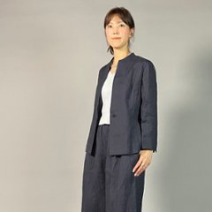 【近江ちぢみ】ノーカラージャケット　なす紺画像