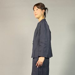 【近江ちぢみ】ノーカラージャケット　なす紺画像