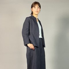 【近江ちぢみ】ノーカラージャケット　なす紺画像