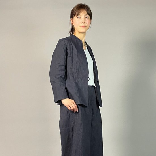 【近江ちぢみ】ノーカラージャケット　なす紺画像