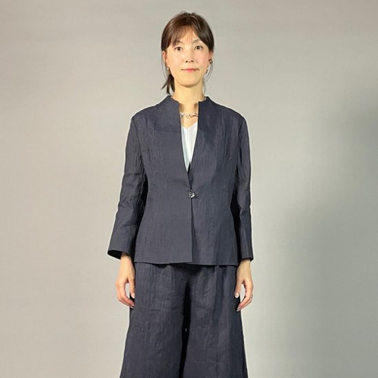 【近江ちぢみ】ノーカラージャケット　なす紺画像