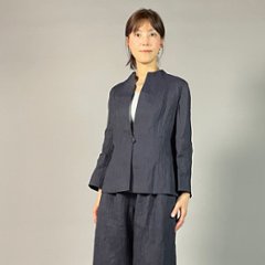 【近江ちぢみ】ノーカラージャケット　なす紺画像