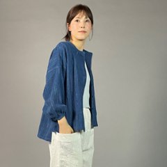 【備後絣】藍染め　前開きバルーン袖ブラウス　文人絣　中紺画像