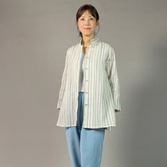 【近江ちぢみ】前開きブラウスチュニック　水色絣（絣）縞の画像