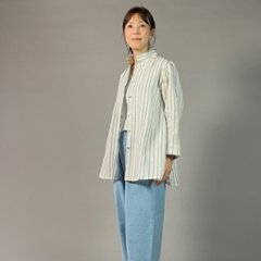 【近江ちぢみ】前開きブラウスチュニック　水色絣（絣）縞画像