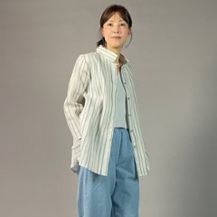 【近江ちぢみ】前開きブラウスチュニック　水色絣（絣）縞画像