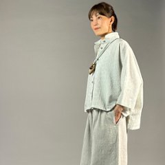 【備後絣】前開きムササビブラウス　白チリ絣　楊柳画像