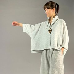 【備後絣】前開きムササビブラウス　白チリ絣　楊柳画像