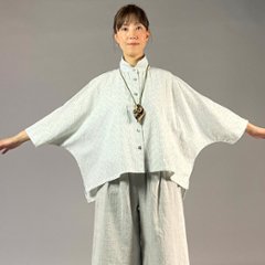 【備後絣】前開きムササビブラウス　白チリ絣　楊柳画像