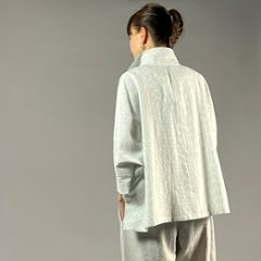 【備後絣】前開きムササビブラウス　白チリ絣　楊柳画像