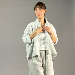 【備後絣】前開きムササビブラウス　白チリ絣　楊柳画像