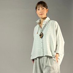 【備後絣】前開きムササビブラウス　白チリ絣　楊柳画像