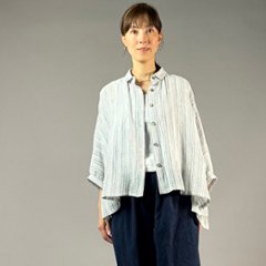 【備後絣】前開きムササビブラウス　文人絣　楊柳　白画像