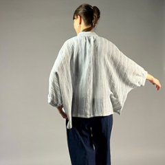 【備後絣】前開きムササビブラウス　文人絣　楊柳　白画像