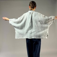 【備後絣】前開きムササビブラウス　文人絣　楊柳　白画像