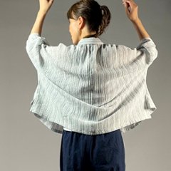 【備後絣】前開きムササビブラウス　文人絣　楊柳　白画像
