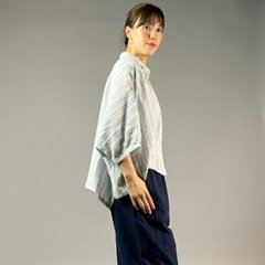 【備後絣】前開きムササビブラウス　文人絣　楊柳　白画像