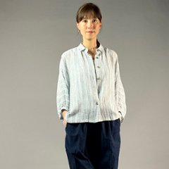 【備後絣】前開きムササビブラウス　文人絣　楊柳　白画像