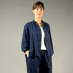 【備後絣】前開きムササビブラウス　文人絣　紺画像