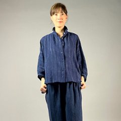 【備後絣】前開きムササビブラウス　文人絣　紺画像
