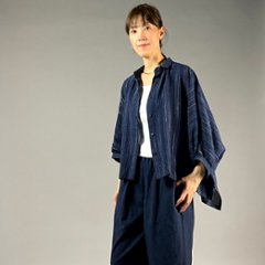 【備後絣】前開きムササビブラウス　文人絣　紺の画像