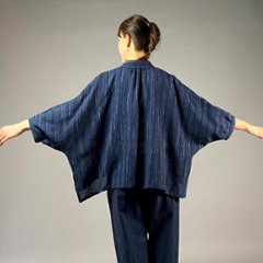 【備後絣】前開きムササビブラウス　文人絣　紺画像