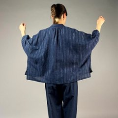 【備後絣】前開きムササビブラウス　文人絣　紺画像