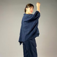 【備後絣】前開きムササビブラウス　文人絣　紺画像