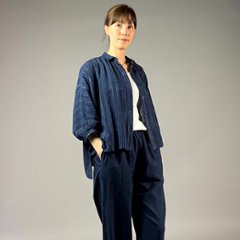 【備後絣】前開きムササビブラウス　文人絣　紺画像