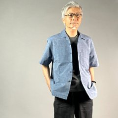 【遠州綿紬】メンズアロハシャツ　みぞれー青紺の画像