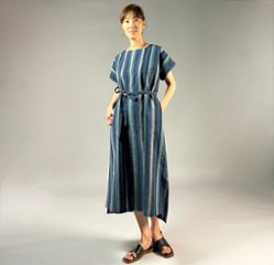 【遠州綿紬】ワンピース　大海画像