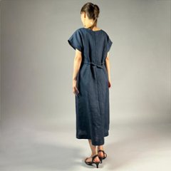 【近江ちぢみ】麻100％　フレンチ袖ワンピース　鉄紺画像