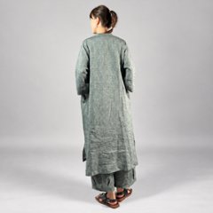 【遠州織物】麻100％　カフタンワンピース　緑縞画像