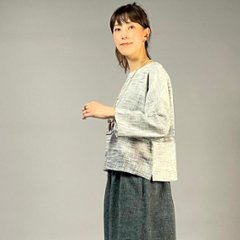 【遠州綿紬】七分袖ノーカラープルオーバー　みやま4列画像