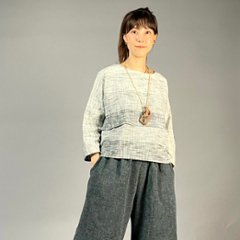 【遠州綿紬】七分袖ノーカラープルオーバー　みやま4列画像