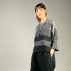 【遠州綿紬】七分袖ノーカラープルオーバー　みやま4列の画像