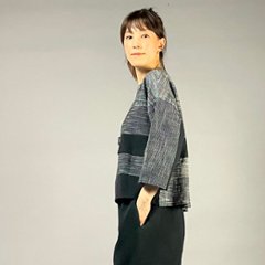 【遠州綿紬】七分袖ノーカラープルオーバー　みやま4列画像