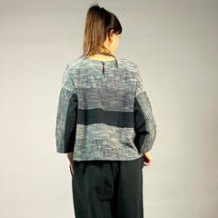 【遠州綿紬】七分袖ノーカラープルオーバー　みやま4列画像