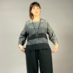 【遠州綿紬】七分袖ノーカラープルオーバー　みやま4列画像