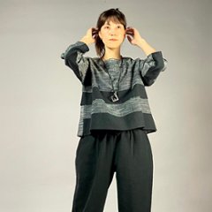 【遠州綿紬】七分袖ノーカラープルオーバー　みやま4列画像
