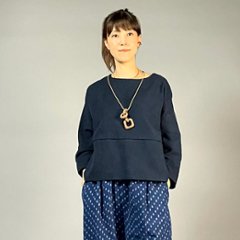【遠州綿紬】七分袖ノーカラープルオーバー　みやま無地画像