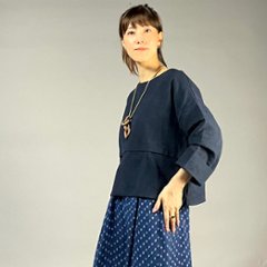 【遠州綿紬】七分袖ノーカラープルオーバー　みやま無地画像