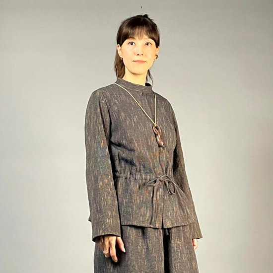【備後絣】ウエスト・シャーリングブラウス　柿藍シャンブレー画像