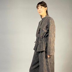 【備後絣】ウエスト・シャーリングブラウス　柿藍シャンブレー画像