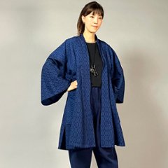 【遠州木綿】藍染め　袢纏（はんてん）コート　刺し織り　菱形文様の画像