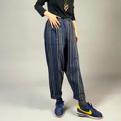 【備後絣】もんぺパンツ　ざくろ×柿渋×藍縞画像