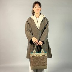 【遠州綿紬】フリースタイル　ロングジャケット　あらし　無地　茶画像