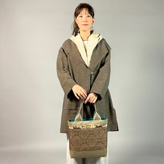 【遠州綿紬】フリースタイル　ロングジャケット　あらし　無地　茶画像